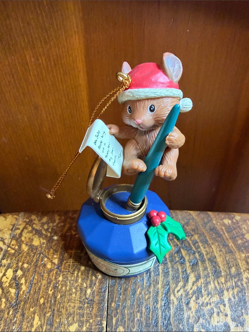 Vintage Matrix Ind. 1990’s Inkwell Ornament w/ Mouse Writing a Santa Letter